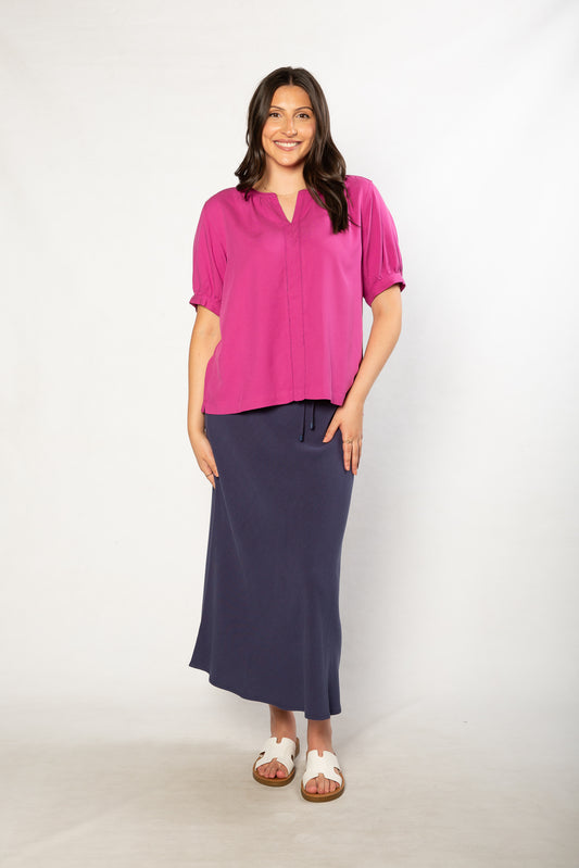 Soft Tencel Blend Pop Over Top with Fagotting Detail #515 Pink