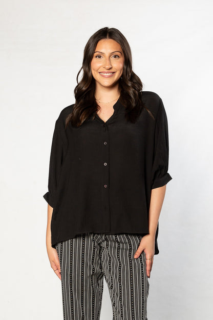 Hi-Low Hem Drop Neck Half sleeve bouse #3562 Black