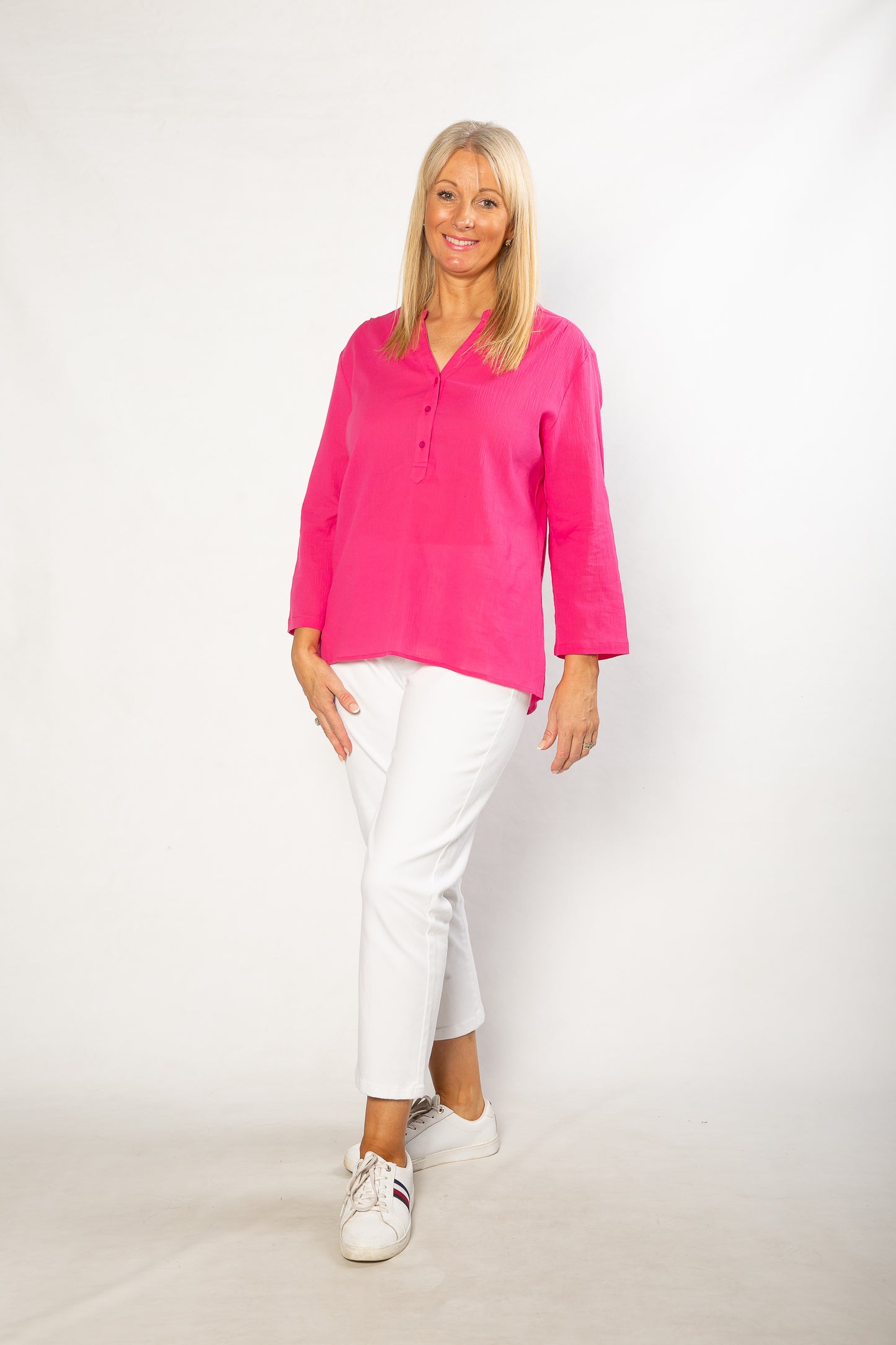 Pure Cotton 3/4 Sleeve Henley Top 521 Pink