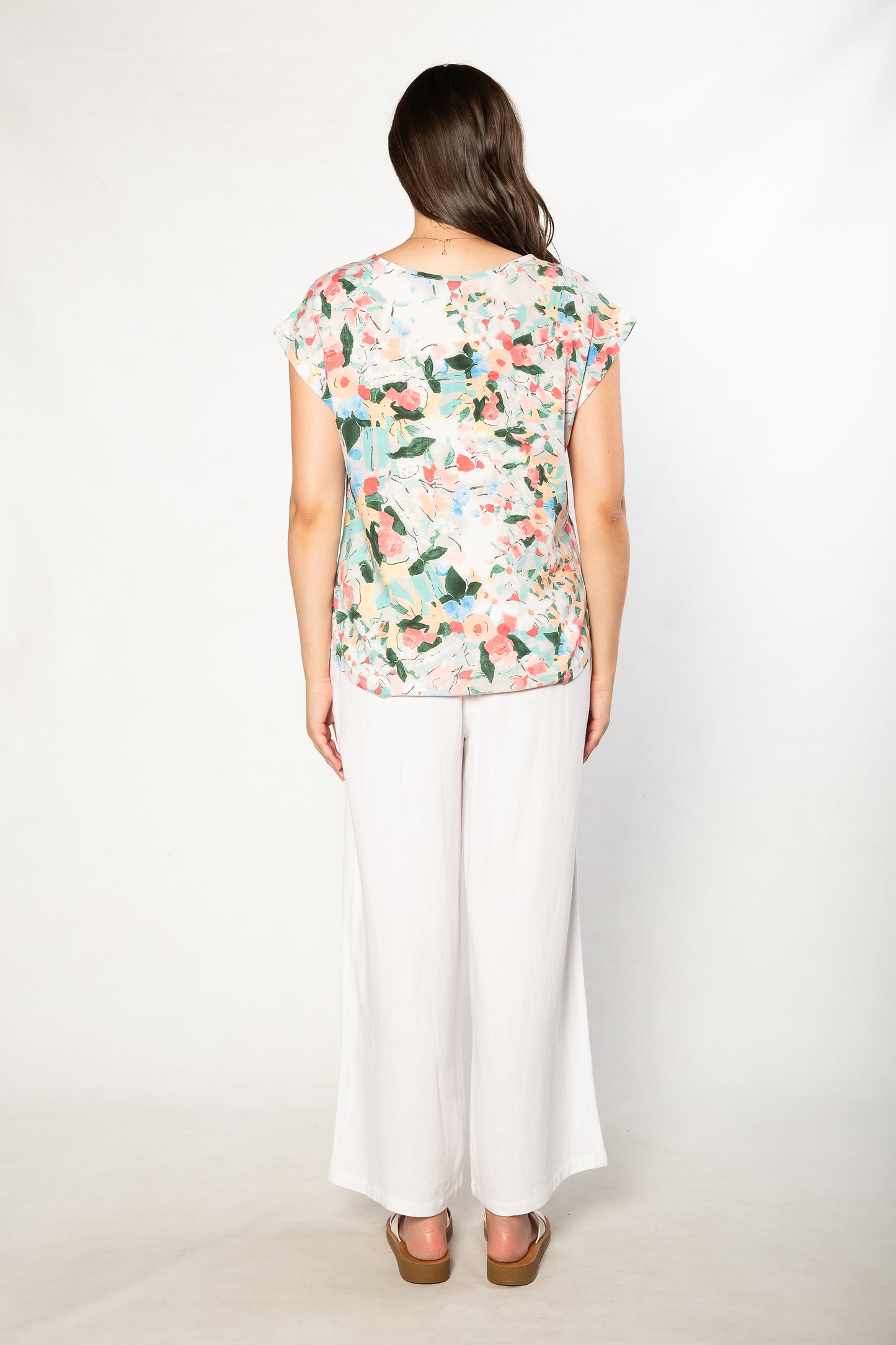 Spring Bouquet Print Extended Shoulder Top - #402