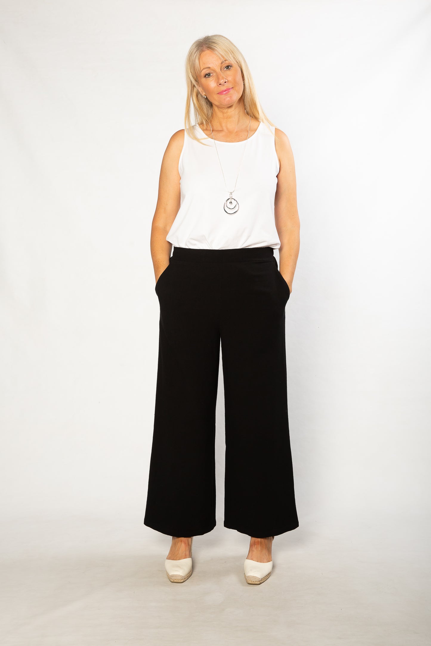Linen Blend Wide Leg Pant with Pockets #6646 - Black