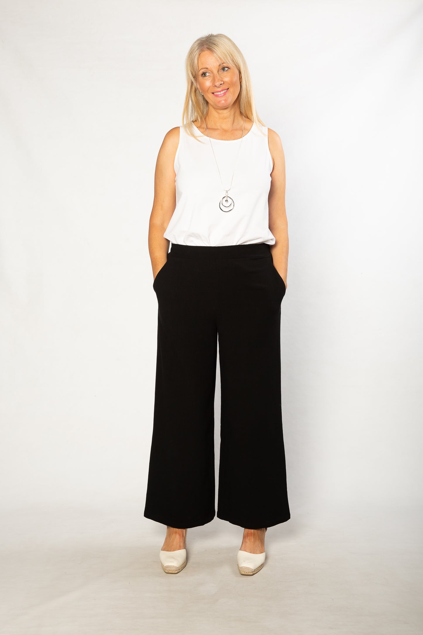 Linen Blend Wide Leg Pant with Pockets #6646 - Black