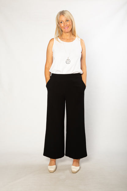 Linen Blend Wide Leg Pant with Pockets #6646 - Black