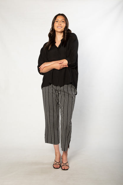 Hi-Low Hem Drop Neck Half sleeve bouse #3562 Black