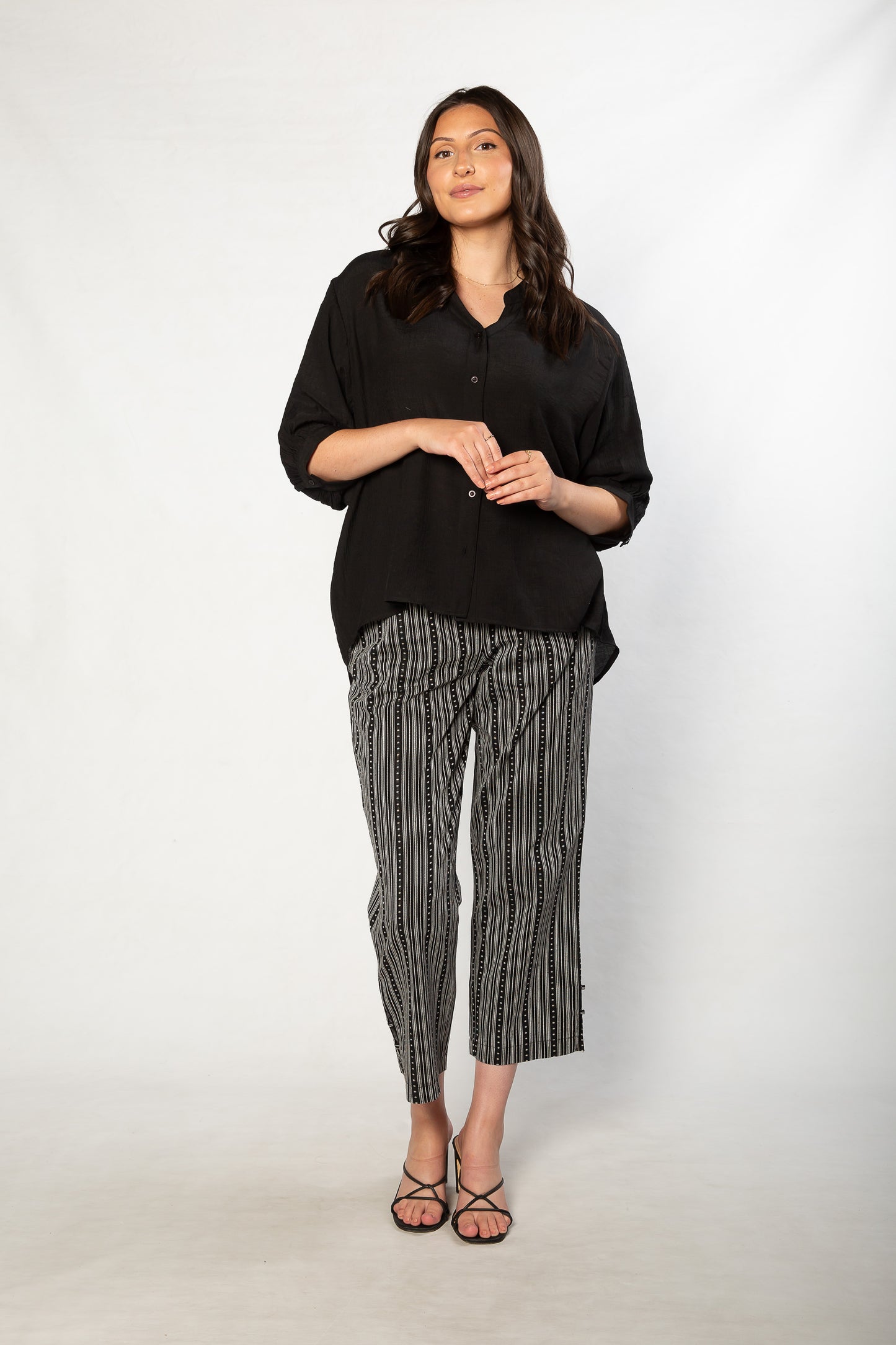 Hi-Low Hem Drop Neck Half sleeve bouse #3562 Black