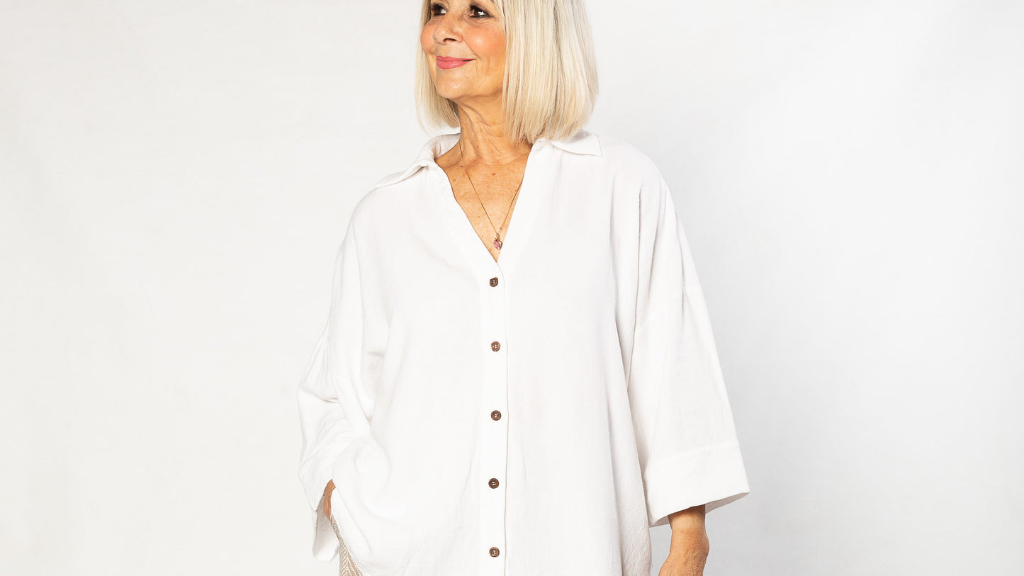 Herringbone Print Wide Leg Pant with Pockets #6659 - Natural