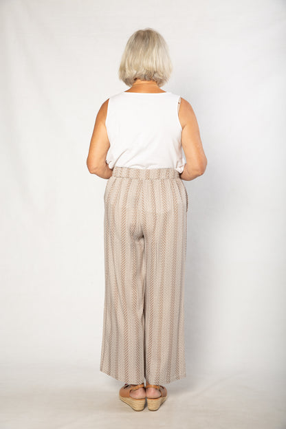Herringbone Print Wide Leg Pant with Pockets #6659 - Natural