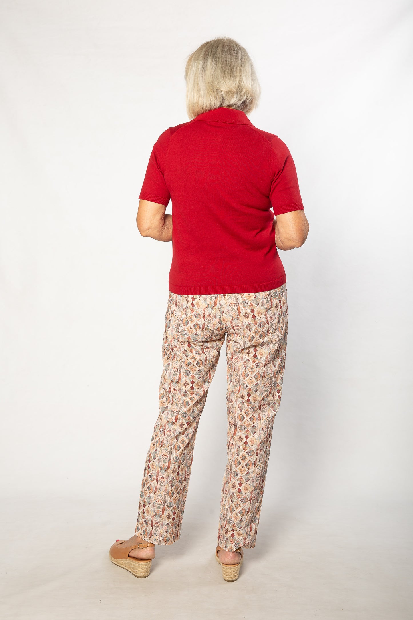Pure Cotton Print pants with slant pockets and Elastic waist #6403 Diamond