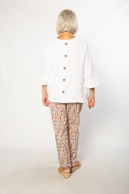 Smart casual button back feature top #543 - White