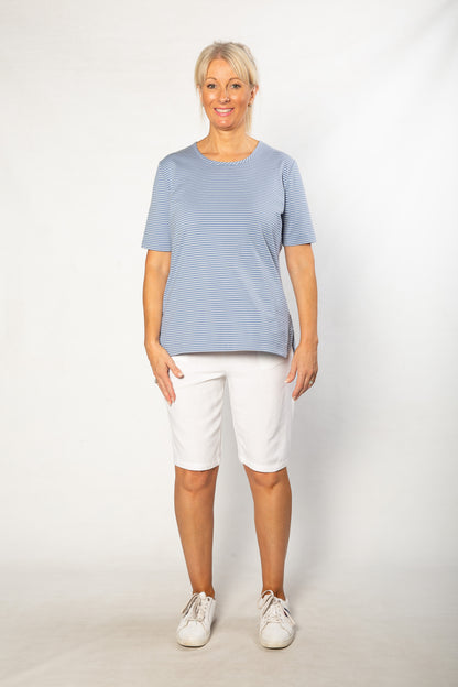 Relaxed Fit Linen Blend Pull on knee length shorts #6080 White