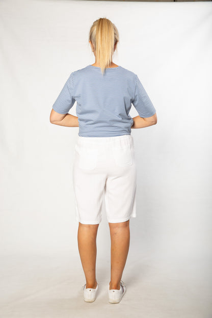 Relaxed Fit Linen Blend Pull on knee length shorts #6080 White