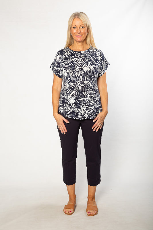 Graphic Print Stretch Short Sleeve T-Shirt #184 - Navy/White