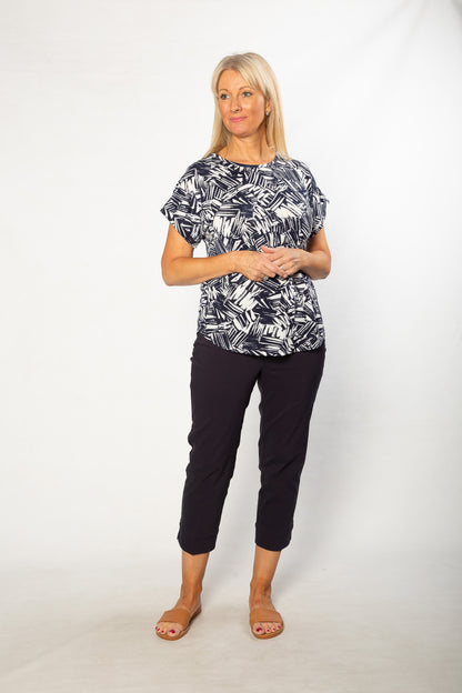 Graphic Print Stretch Short Sleeve T-Shirt #184 - Navy/White