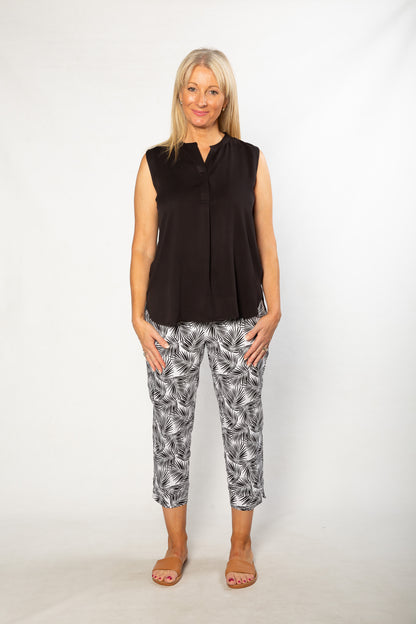 Drop Neck Front Pleat Sleeveless Pop-over Top - #384 Black