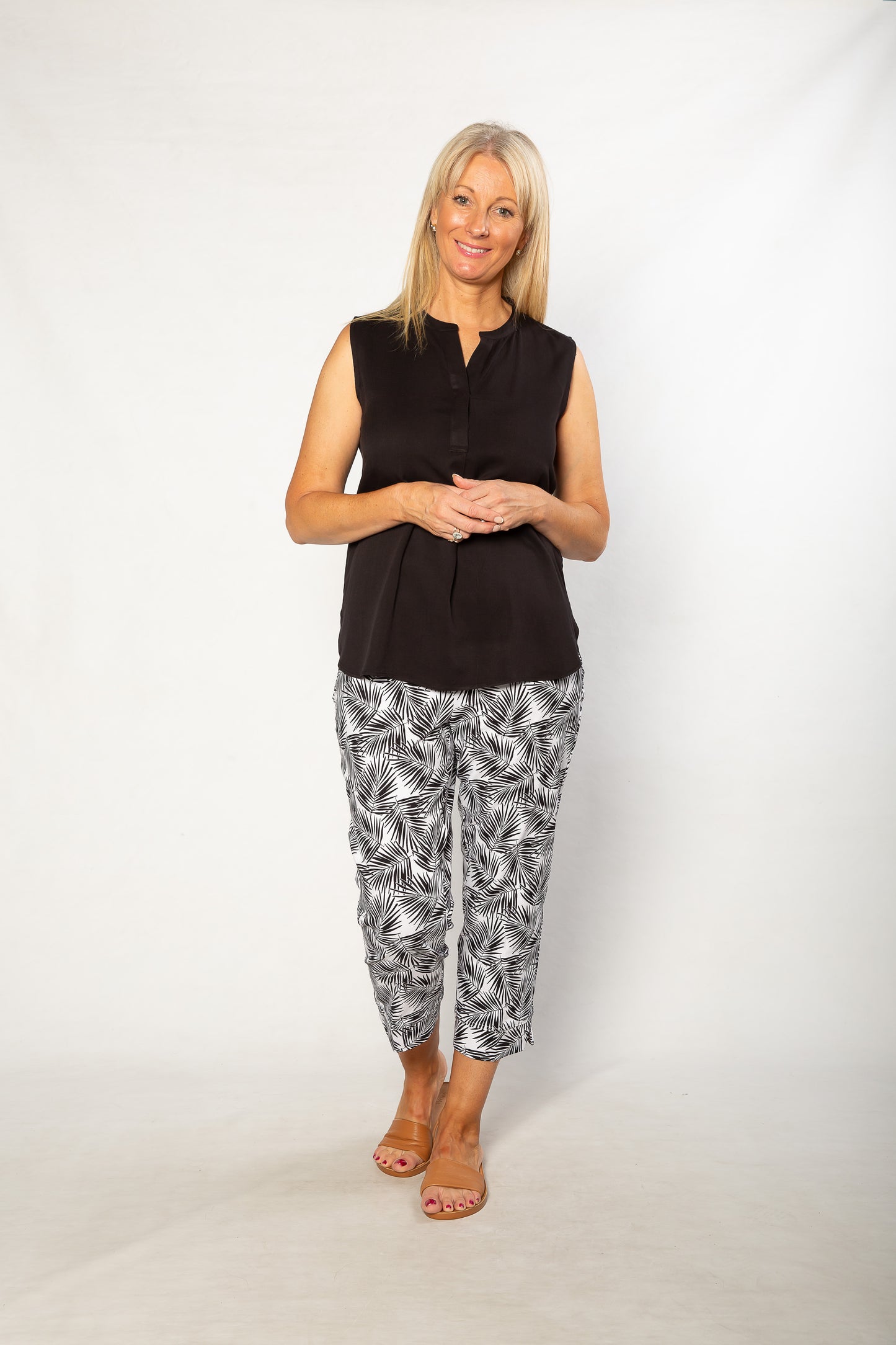 Drop Neck Front Pleat Sleeveless Pop-over Top - #384 Emerald