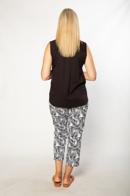 Drop Neck Front Pleat Sleeveless Pop-over Top - #384 Black