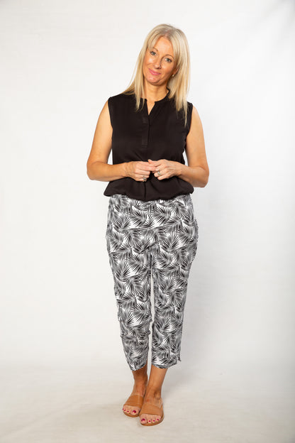 Drop Neck Front Pleat Sleeveless Pop-over Top - #384 Black