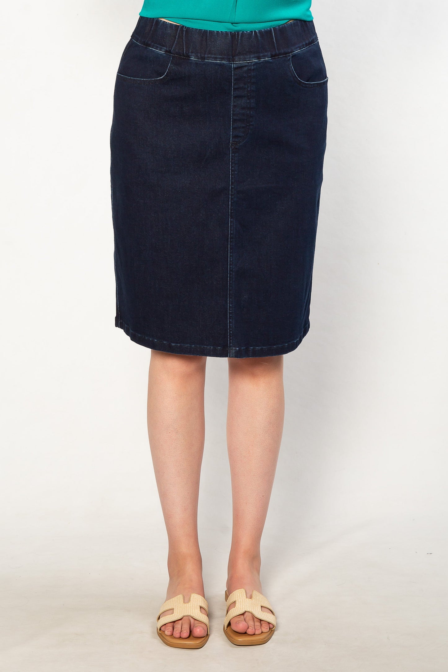 Stretch Cotton Pull-on Denim Skirt with pockets - #4010 Icewash