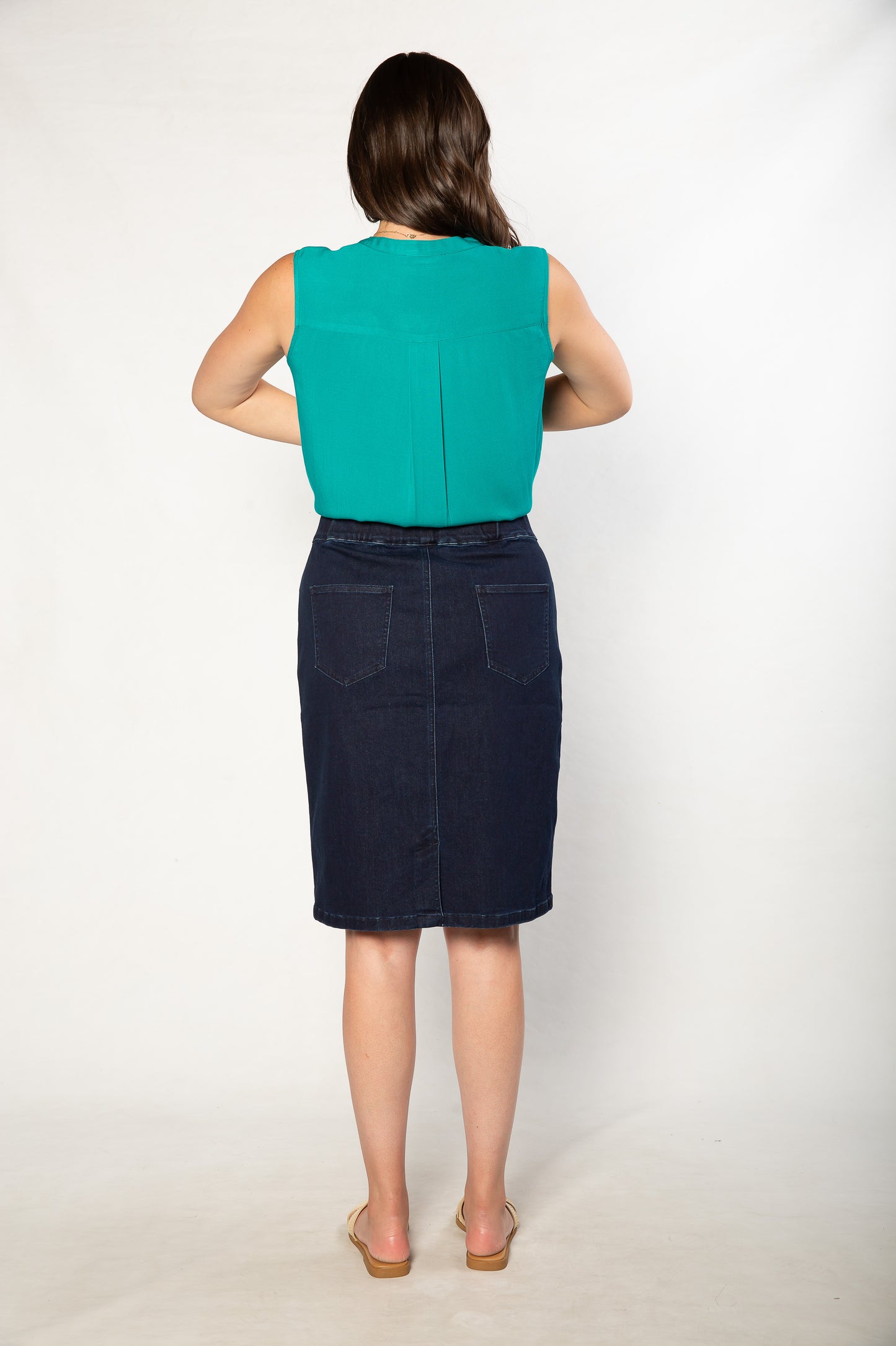 Stretch Cotton Pull-on Denim Skirt with pockets - #4010 White