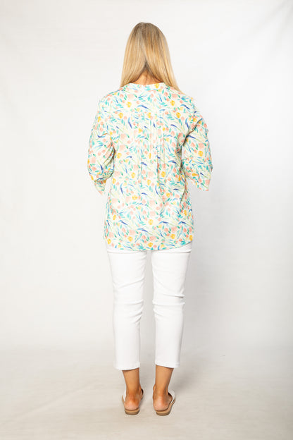 Pure Cotton Bell Cuff Floral Print 3/4 sleeve Shirt #3830 Multi