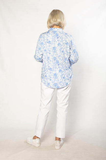 Porcelain Blue Print 3/4 sleeve relaxed fit Shirt #3578