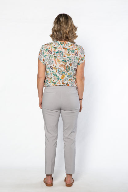 Mandarin Collar Cap Sleeve Pop-over Printed Top - 327 Multi