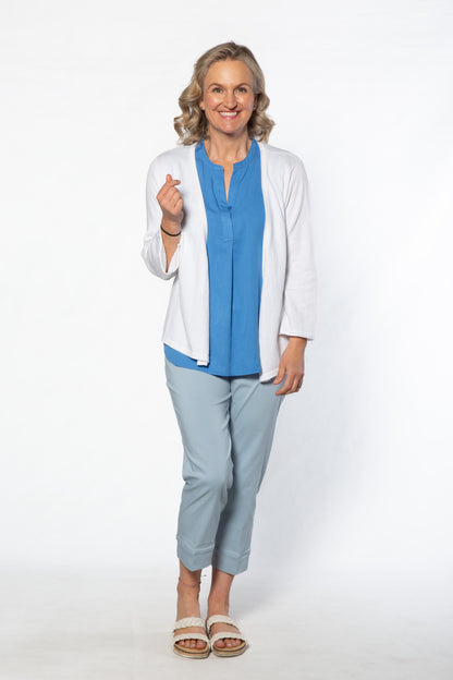 Drop Neck Front Pleat Sleeveless Pop-over Top - #384 Blue