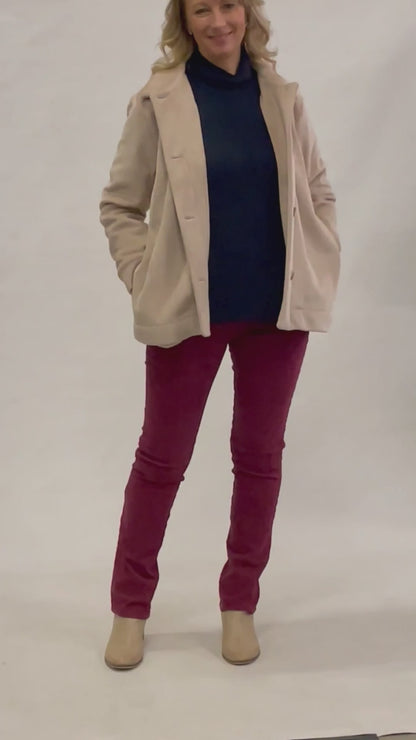 Fleece lined Stretch cord Jacket with pockets #9232 NATURAL