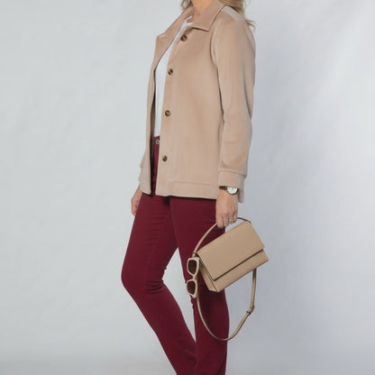 Fleece lined Stretch cord Jacket with pockets #9232 NATURAL