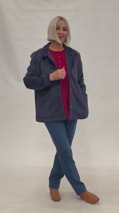 Fleece lined Stretch cord Jacket with pockets  #9232 NAVY