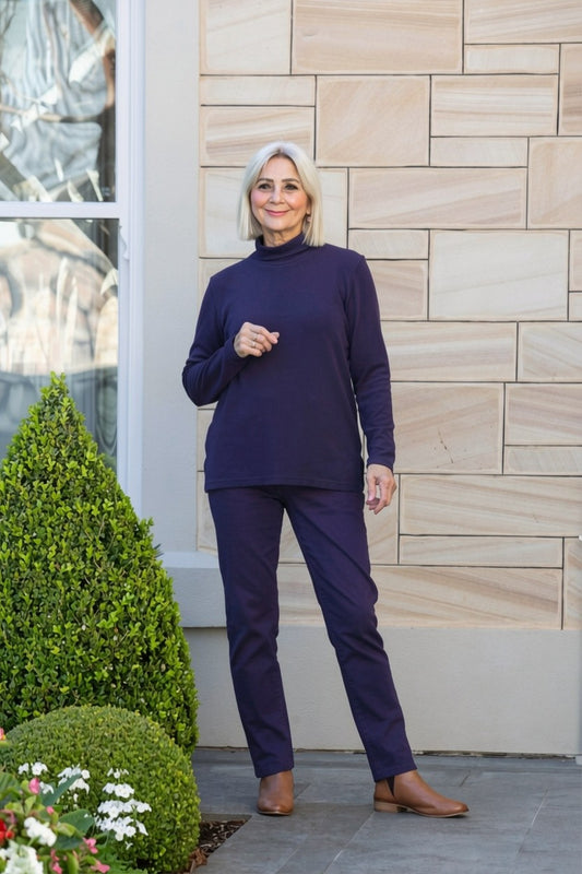 Peach Finish Roll Neck Long Sleeve Skivvy Top #223 Navy