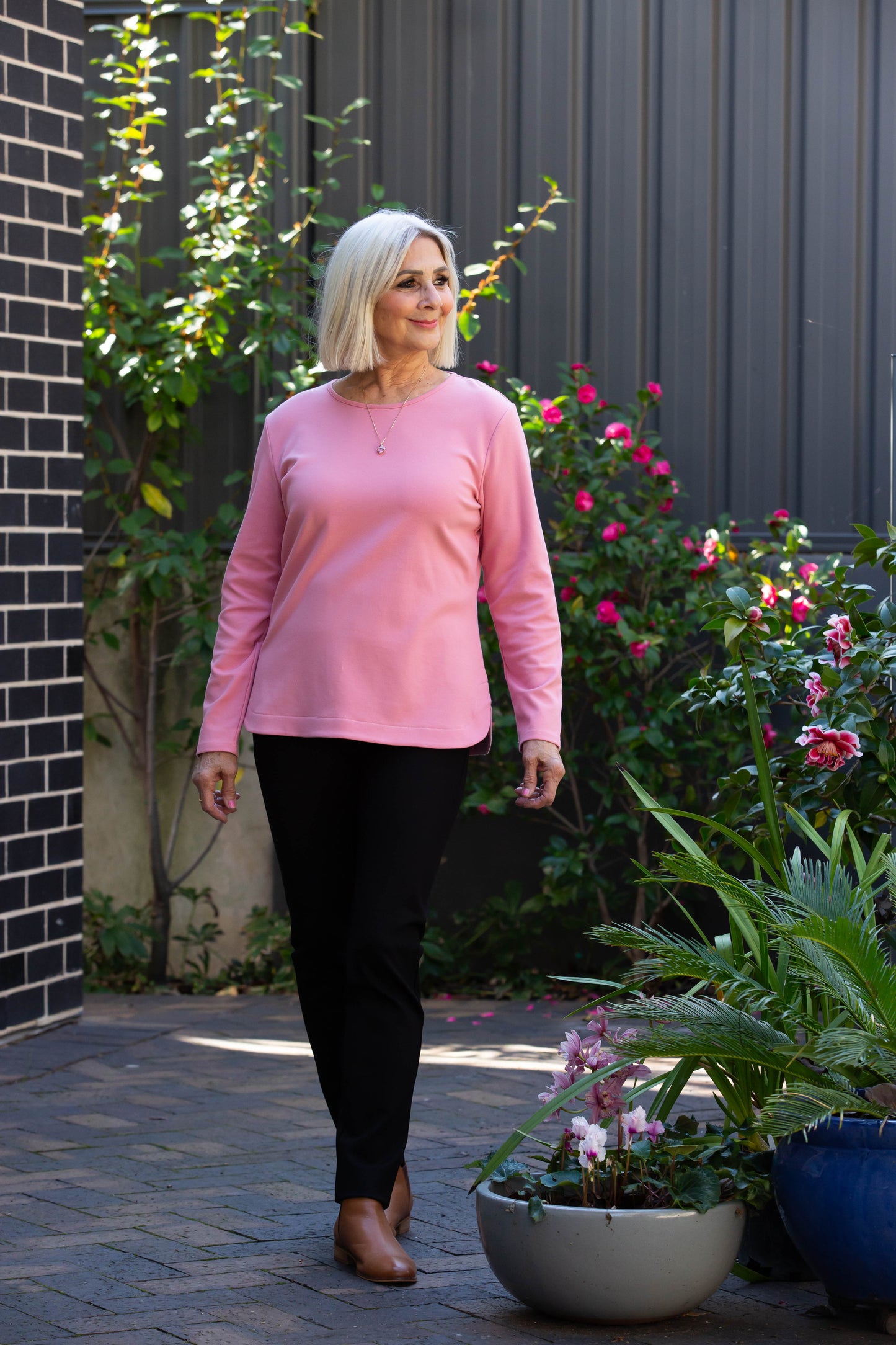 Long sleeve stretch cotton crew neck top #108