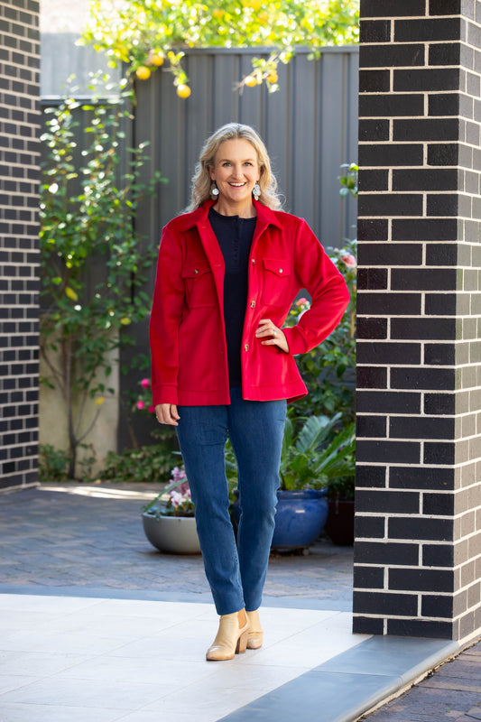 Velvet Touch Stretch Cord Jacket #9232 – Red