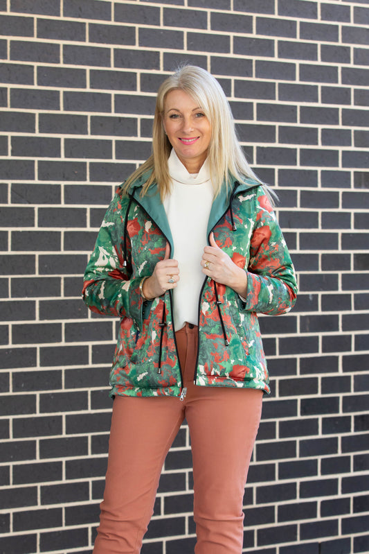 Reversible zip front jacket with hood #9560 - Green