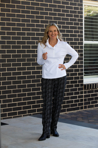 Jersey Knit Top with Ruffle Trim collar and half placket Neck opening #156