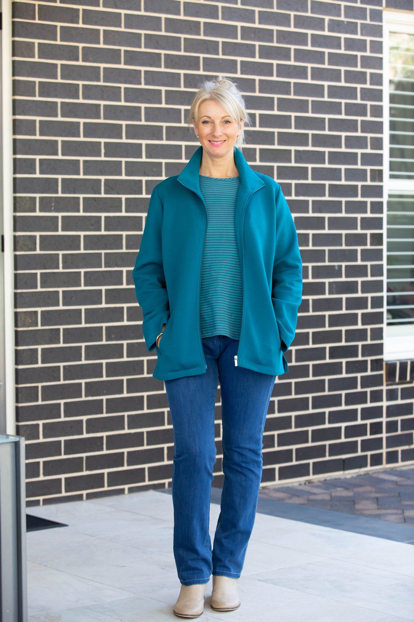 Casual Leisurewear Cotton Jersey zip front jacket #8602 - Teal