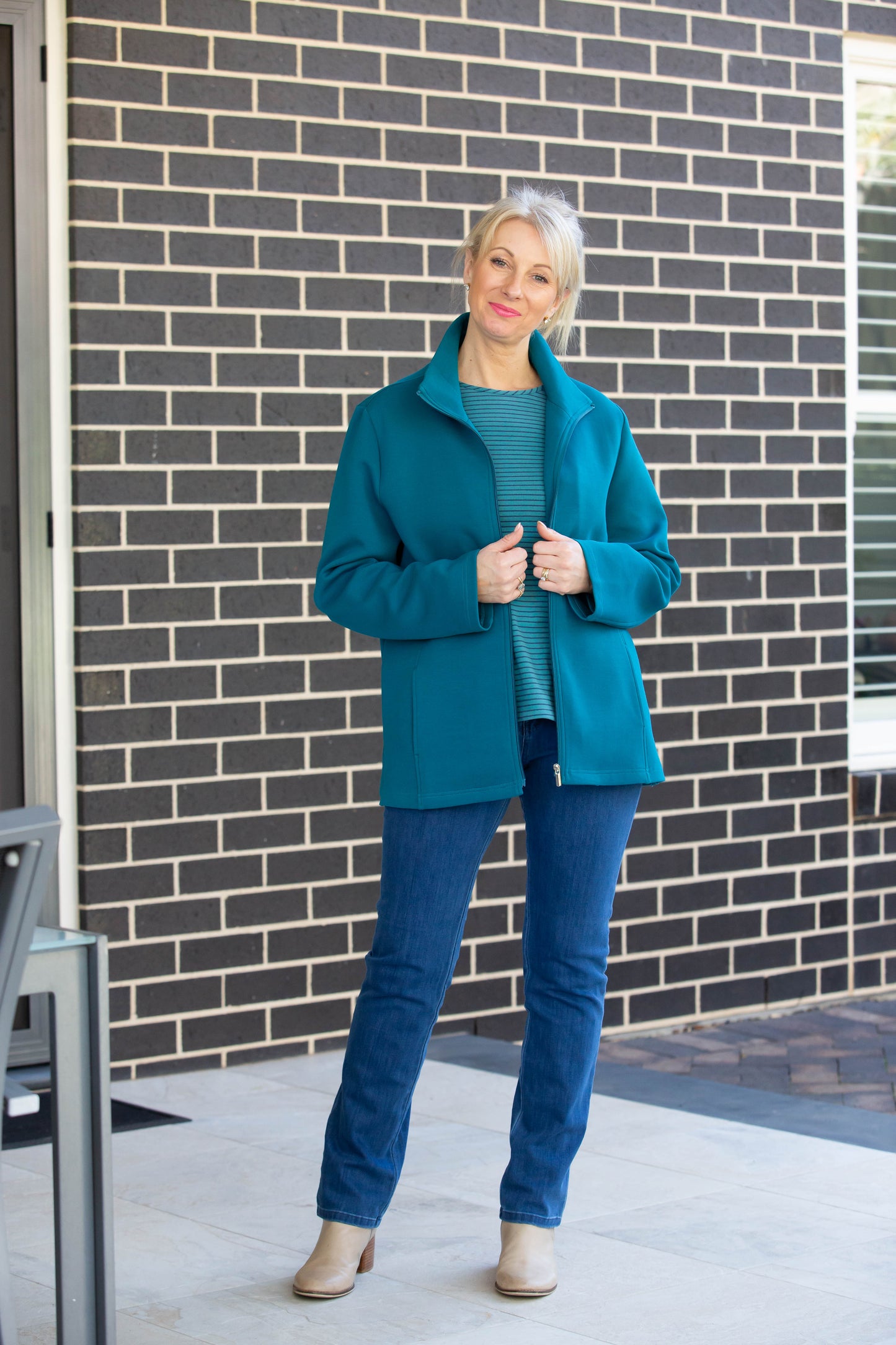 Casual Leisurewear Cotton Jersey zip front jacket #8602 - Teal