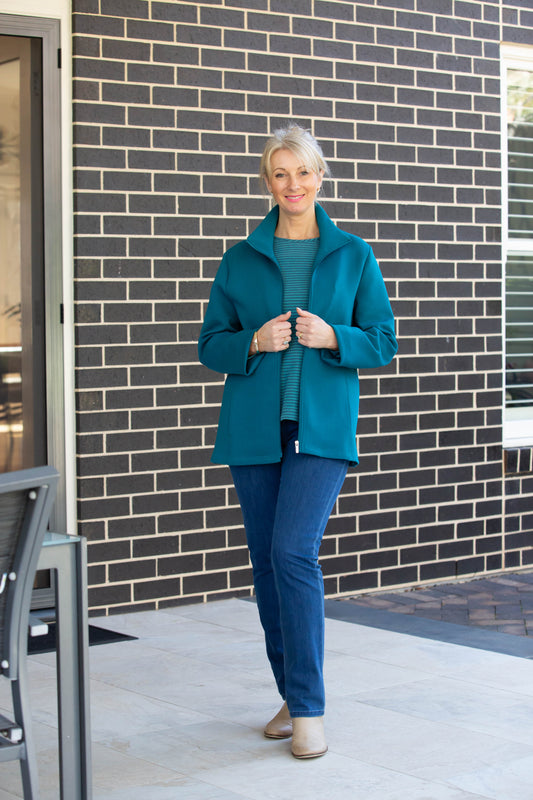Casual Leisurewear Cotton Jersey zip front jacket #8602 - Teal