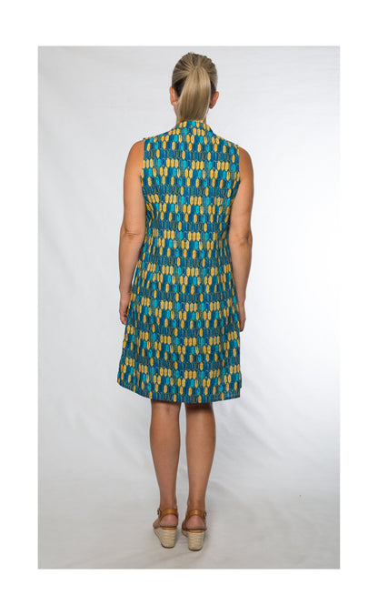 Sleeveless mandarin collar print dress #7696 Blue
