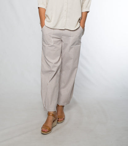 7/8 length stripe pants with elastic waistband #6148 Natural