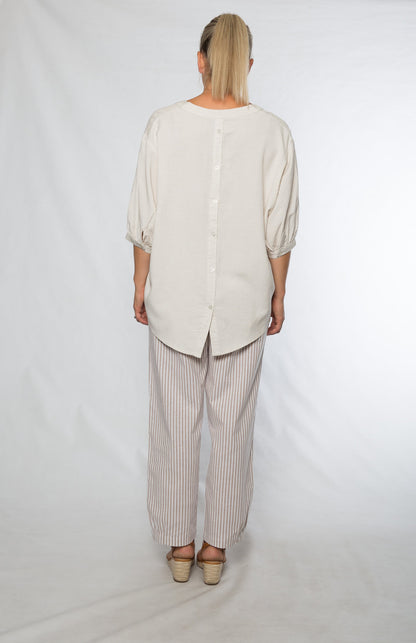 7/8 length stripe pants with elastic waistband #6148 Natural