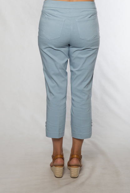 Stretch bengaline crop pant with Tie & eyelet detail hem finish #6718 Ocean