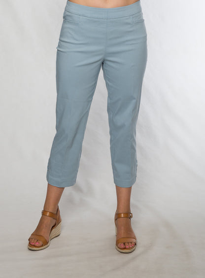 Stretch bengaline crop pant with Tie & eyelet detail hem finish #6718 Ocean