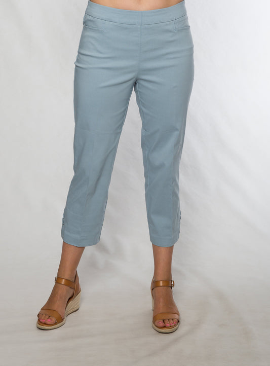 Stretch bengaline crop pant with Tie & eyelet detail hem finish #6718 Ocean