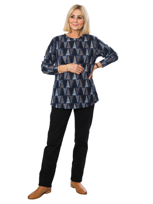 Stretch Tree print long sleeve top - #245 Blue