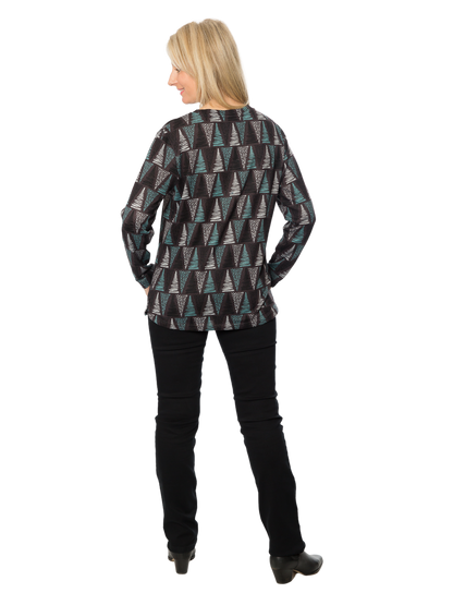 Stretch Tree print long sleeve top - #245 Charcoal