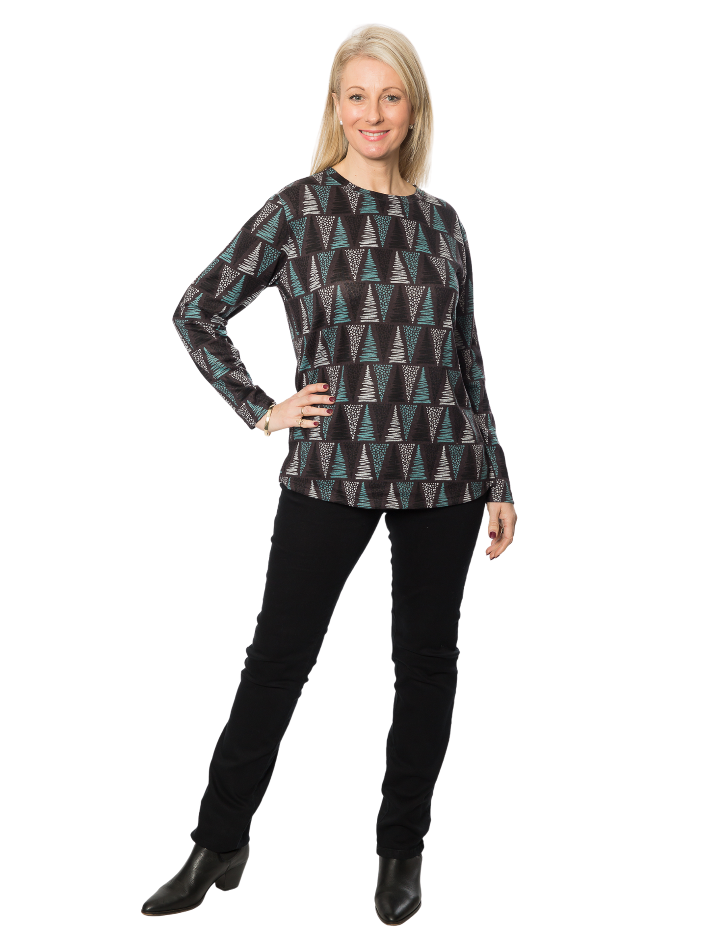 Stretch Tree print long sleeve top - #245 Charcoal