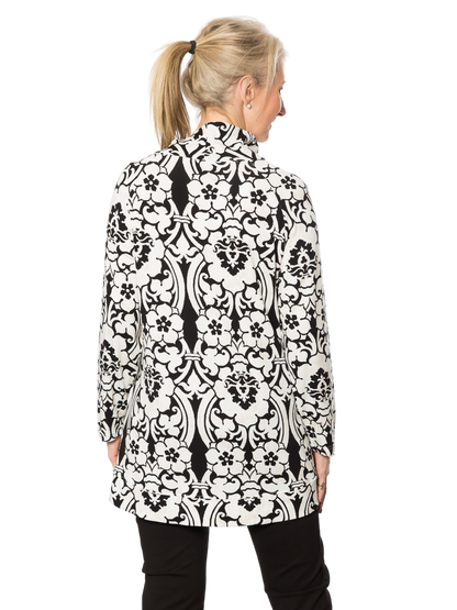 Roll neck long sleeve A-line print tunic - #322 Black/White