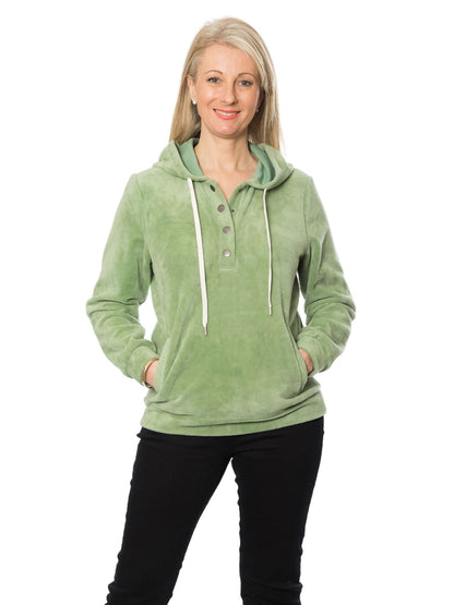 Velour hoodie with press stud placket - #533 Sage