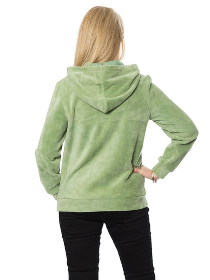 Velour hoodie with press stud placket - #533 Sage